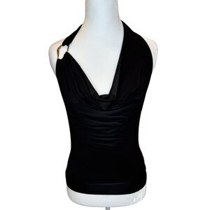 21 Saints Black Sleeveless Draped Front Top with Gold Hardware Accent, Size M
